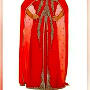 DUBAI VERY FANCY KAFTANS Abaya Jalabiya Ladies Maxi Wedding  gown RED w/Belt